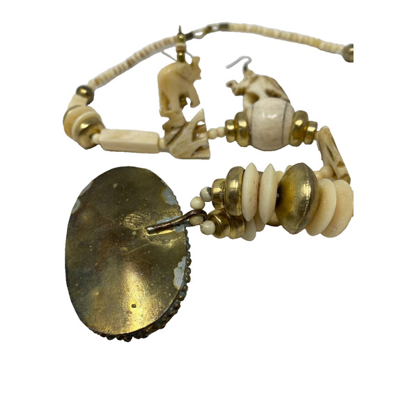 Carved Elephant Pendant Vintage Bovine Bone Bead Necklaces Lot, Used - Picture 4 of 8